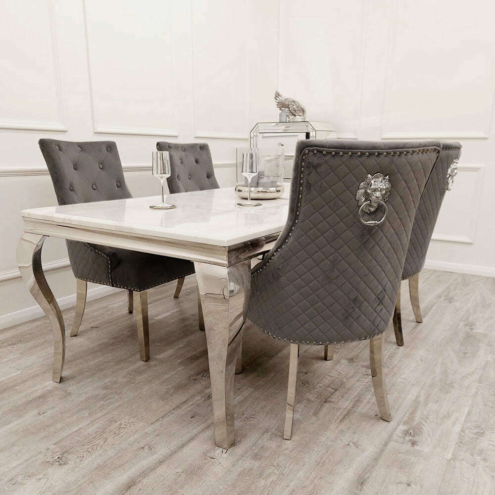 Luxe Dining Company:Louis Chrome Stone Dining Table