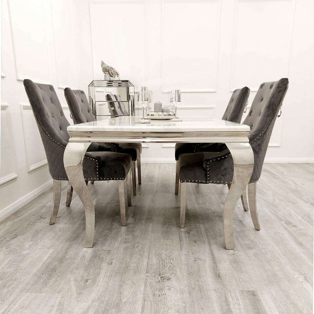 Luxe Dining Company:Louis Chrome Stone Dining Table