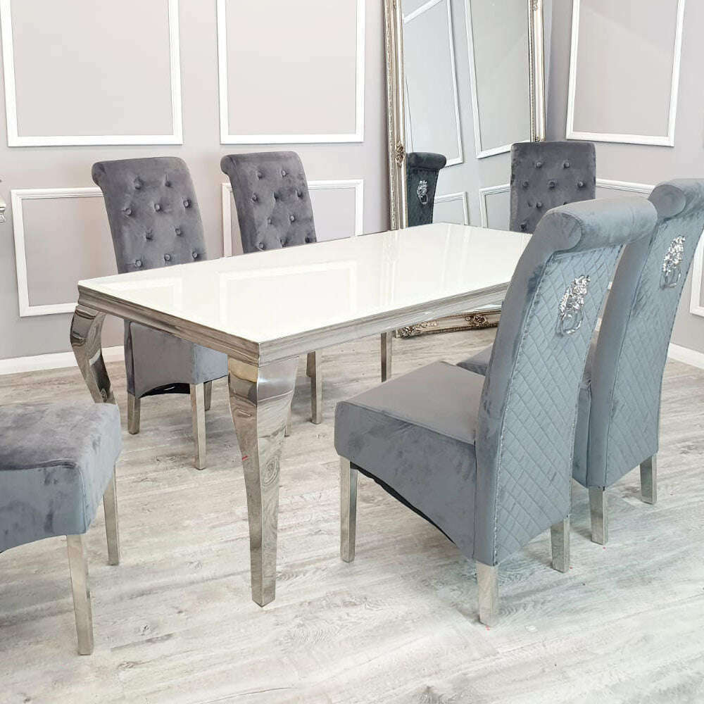 Luxe Dining Company:Louis Chrome Stone Dining Table