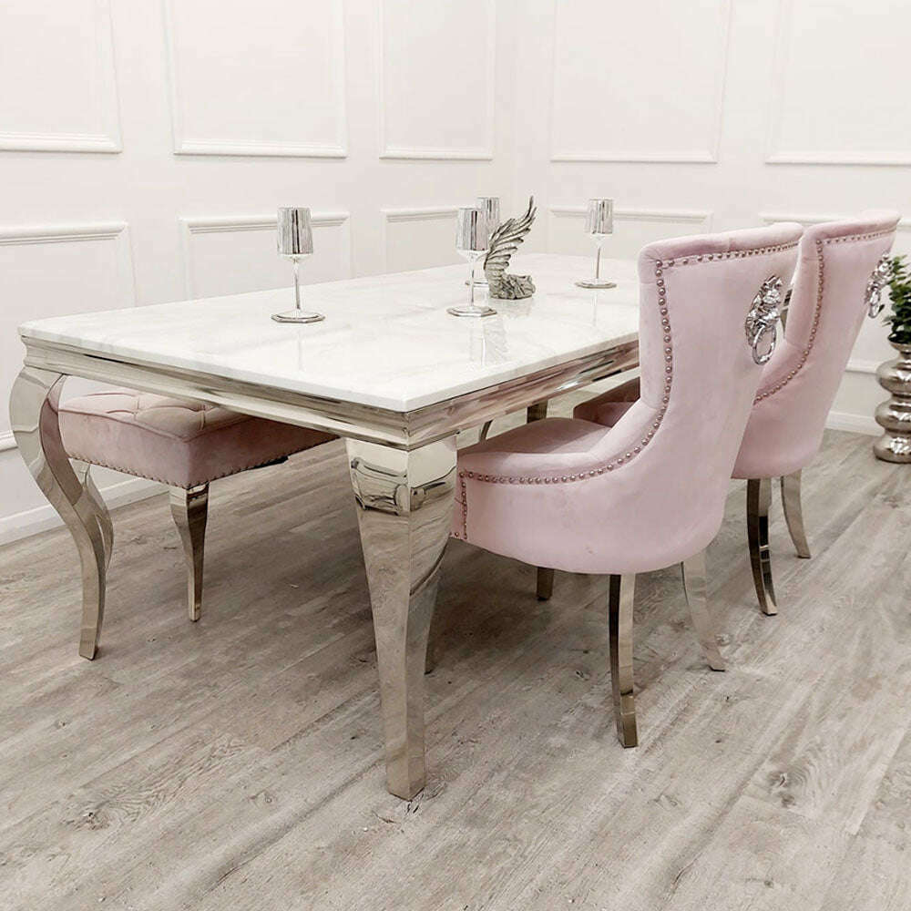 Luxe Dining Company:Louis Chrome Stone Dining Table
