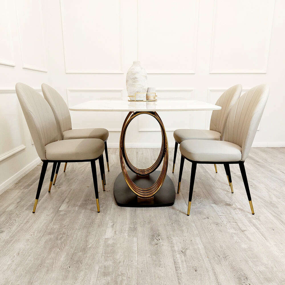 Luxe Dining Company:Orion 1.8M Polar White Sintered Stone Dining Set,Etta / 4 Chairs
